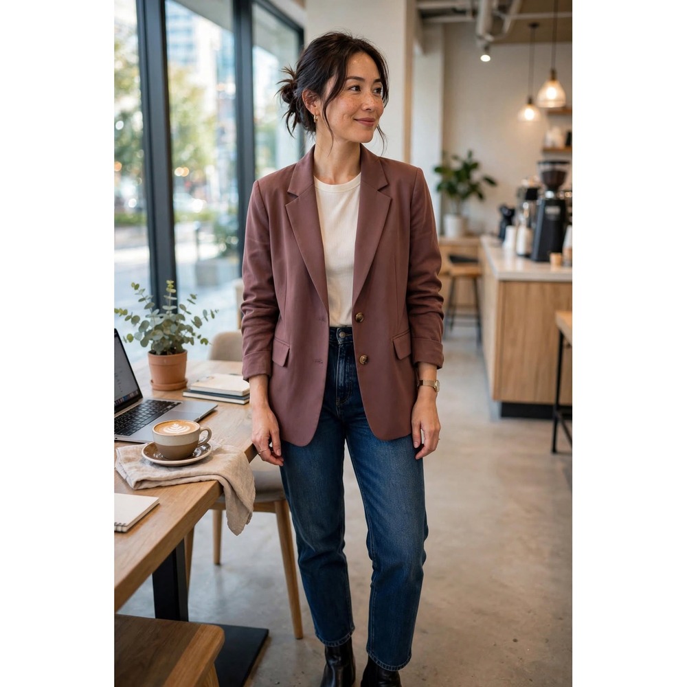 Kirundo Womens XXL Blazer Solid Dusty Rose Mauve Contemporary Two Button New
